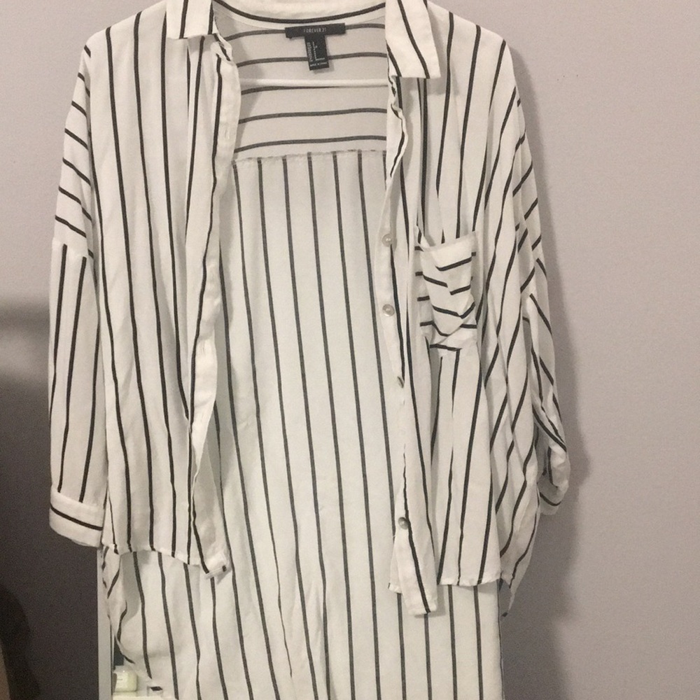 High and low cute striped blouse